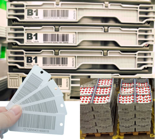Nhãn RFID dán vào các thùng đựng sản phẩm