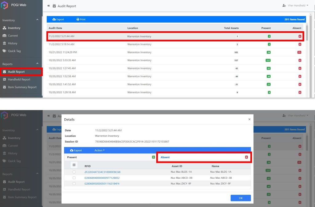 Trang Báo cáo kiểm tra trong Pogi 