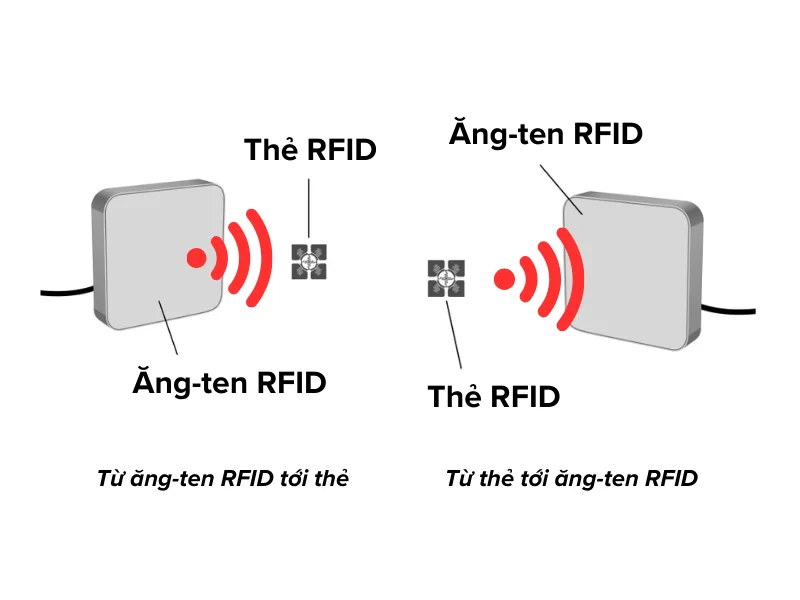 Dòng năng lượng từ ăng-ten RFID tới thẻ và từ thẻ trở lại