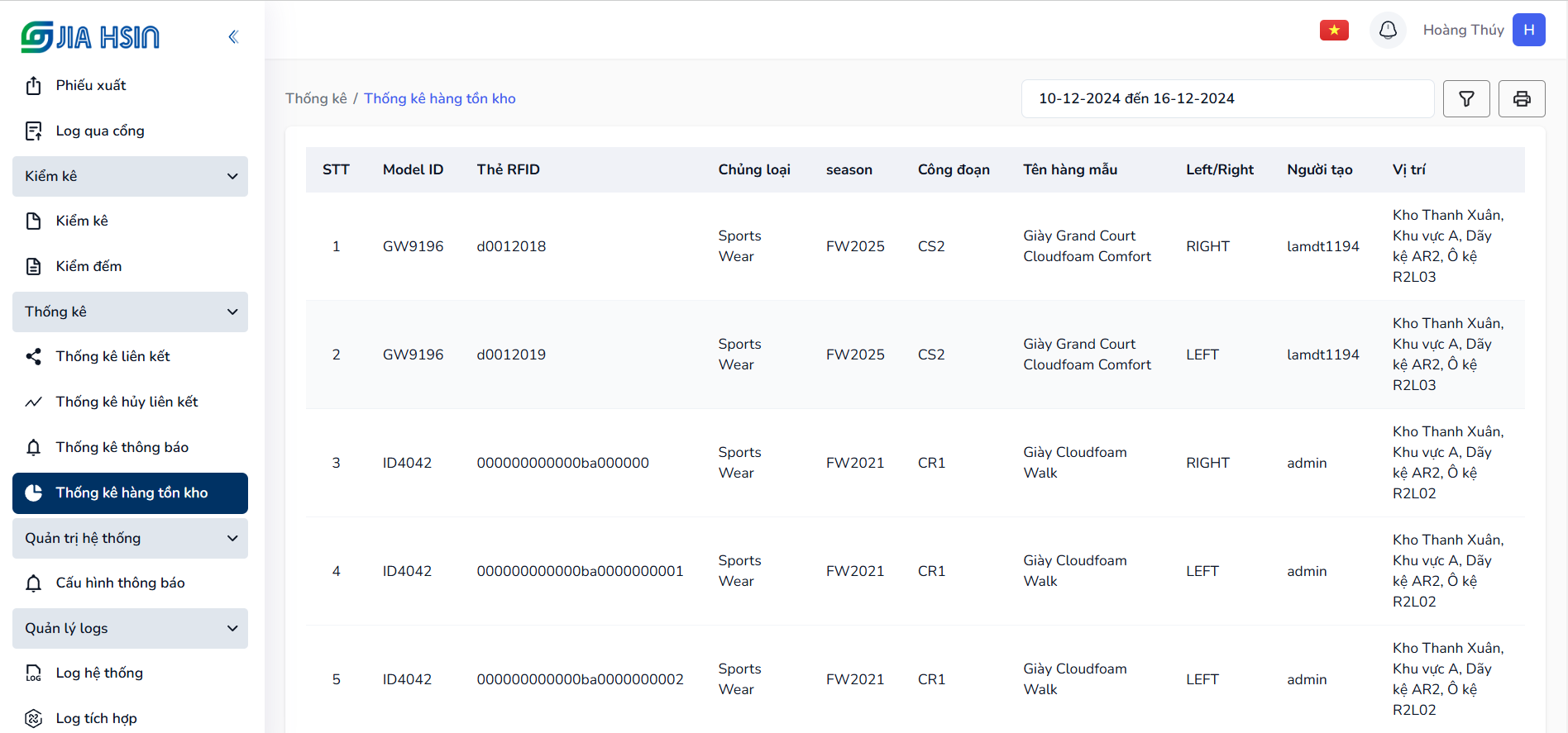 Phần mềm quản lý hàng hóa tại Jia Hsin do Trackify triển khai